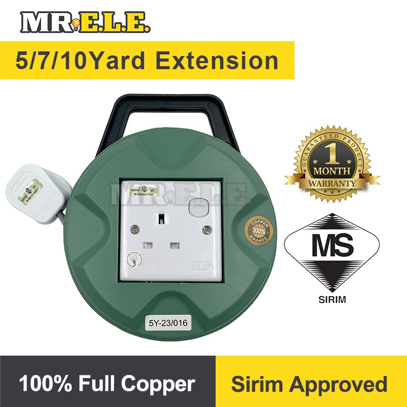 [SIRIM] 5Yard / 7Yard / 10Yard 100 Full Copper Extension Cord Reel