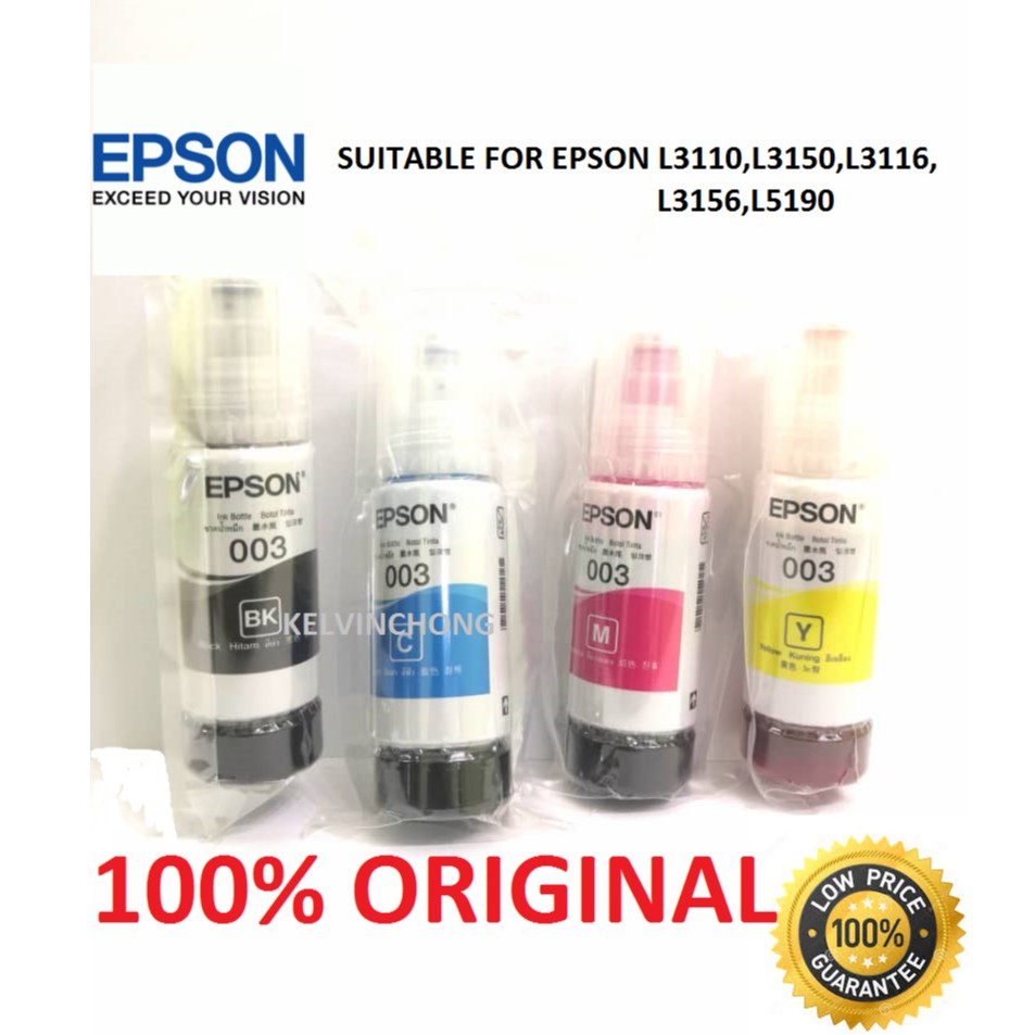 100% Original Epson 003 Ink L3110 / L3150 / L5190 / L3116 / L3156 ...