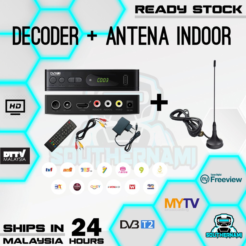 DECODER DVBT2 + ANTENNA INDOOR STICK 5dBi DVB-T Digital TV Antena ...