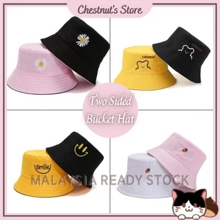 Two-Sided Fisherman Hat Small Daisy Smile Embroidery Bucket Hat Unisex Cap Sun  Hats Outdoor Hat (Local Seller)