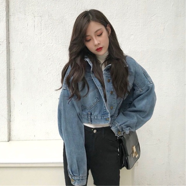 Cropped batwing denim jacket sale