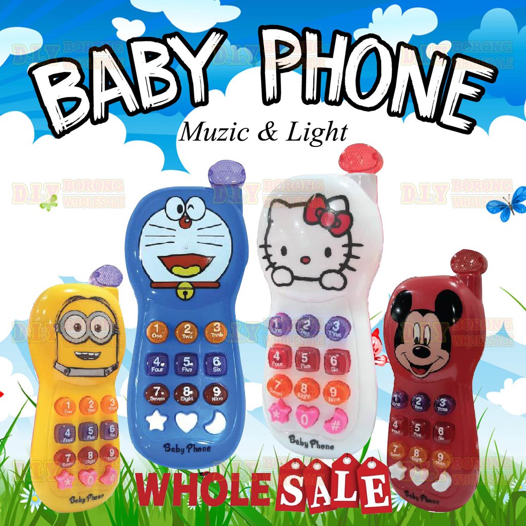 Cartoon Baby Phone With Music & Light Nursery Musical Toys For 3 ...
