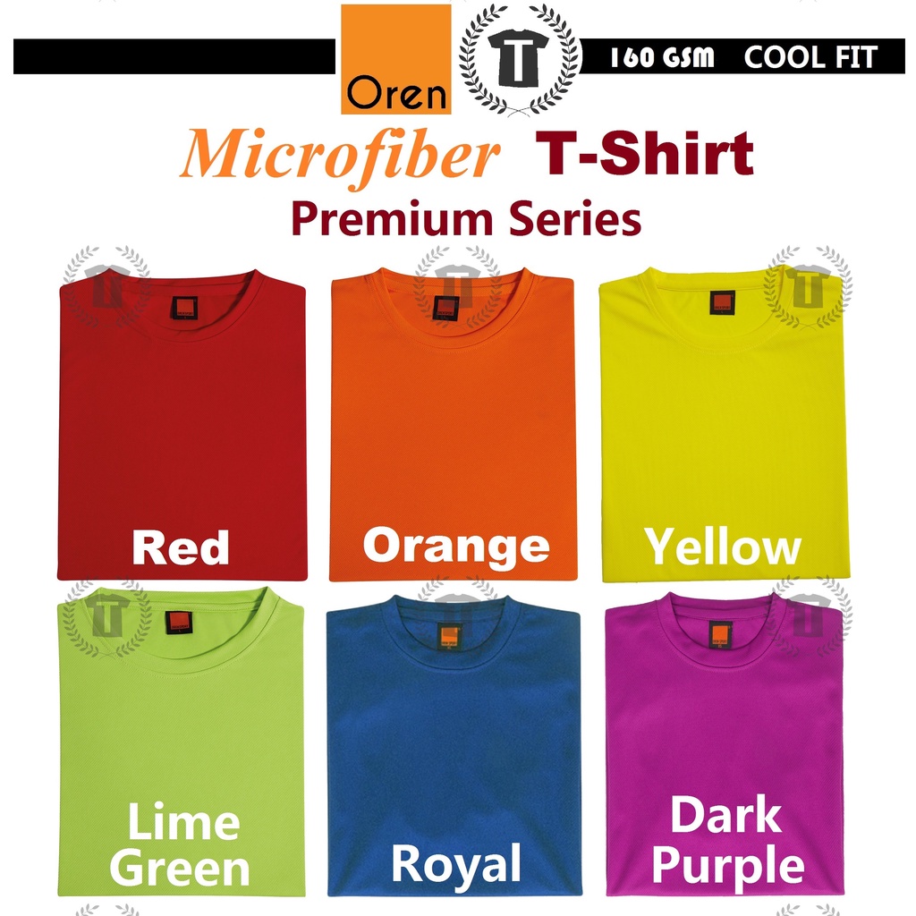 PremiumMicrofiber Plain T-Shirt Round Neck Red/Orange/Yellow/Green ...