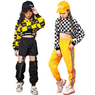 Girls Street Dance Costume Hip Hop Checkered Hoodie Sweatshirt Jogger Pants Outfits 4 16 Years Shopee Malaysia