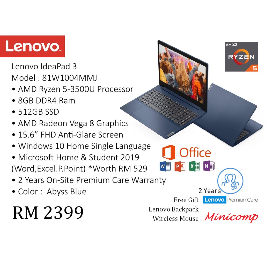 Lenovo IdeaPad IP3 81W1004MMJ Notebook Abyss Blue | Shopee Malaysia