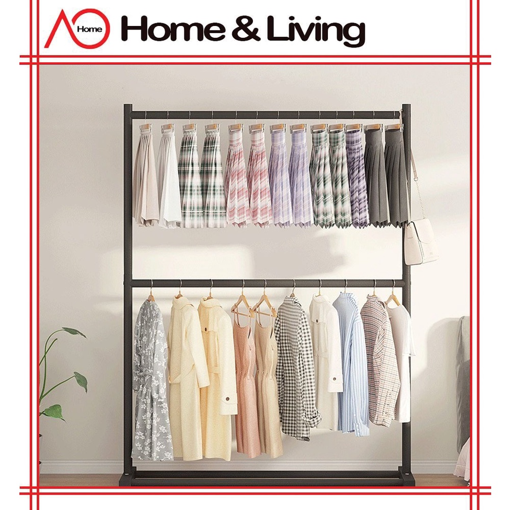 AO Home Double Rod Coat Rack Floor Standing Clothes Hanging Storage ...