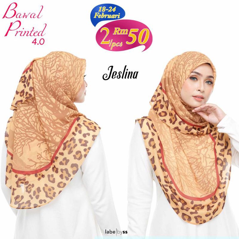 Tudung Bawal Empat Segi LABELBYSS Printed Heavy Chiffon Bidang 50 ...