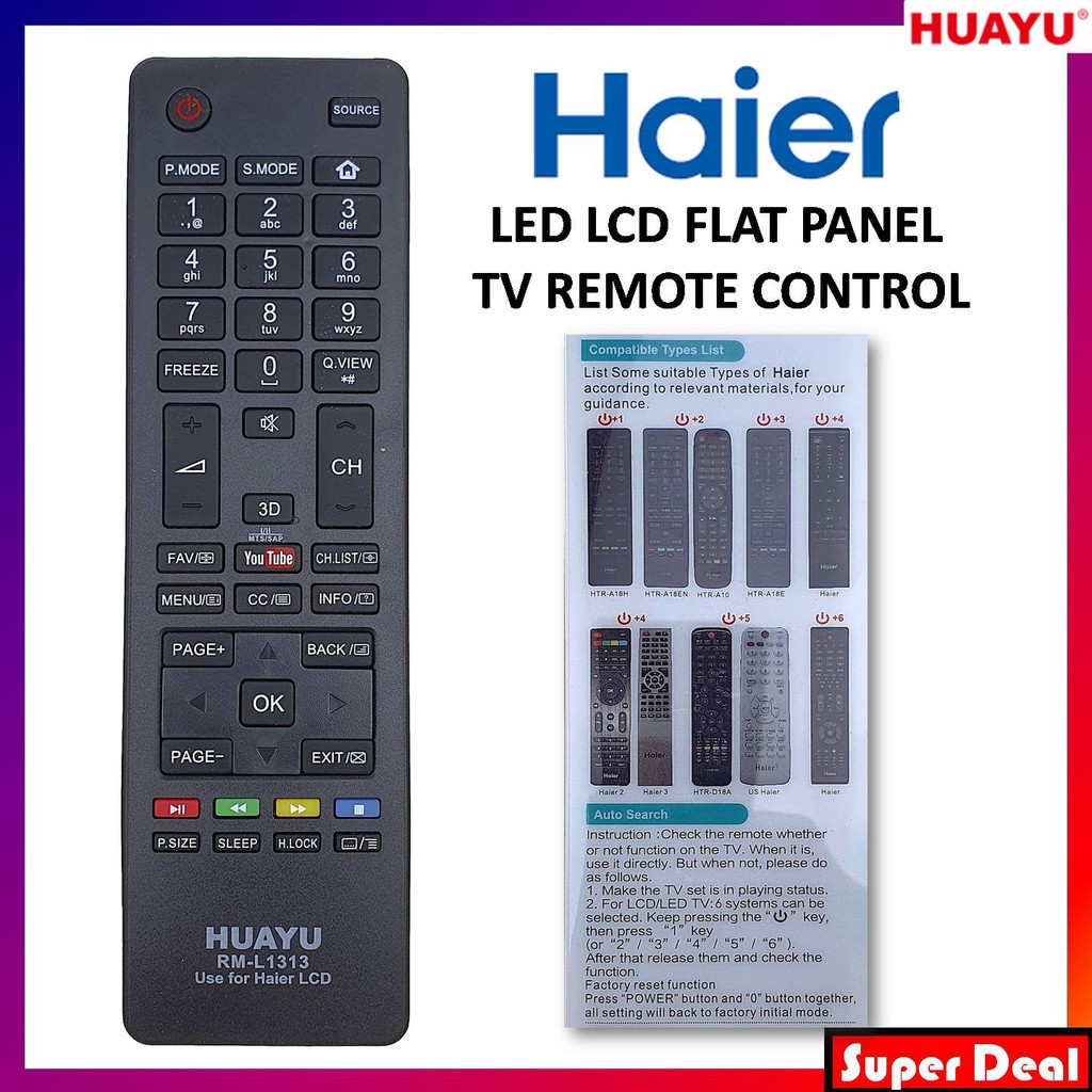 HAIER Flat Panel LED LCD Smart TV Remote Control Replacement (RM-L1313 ...