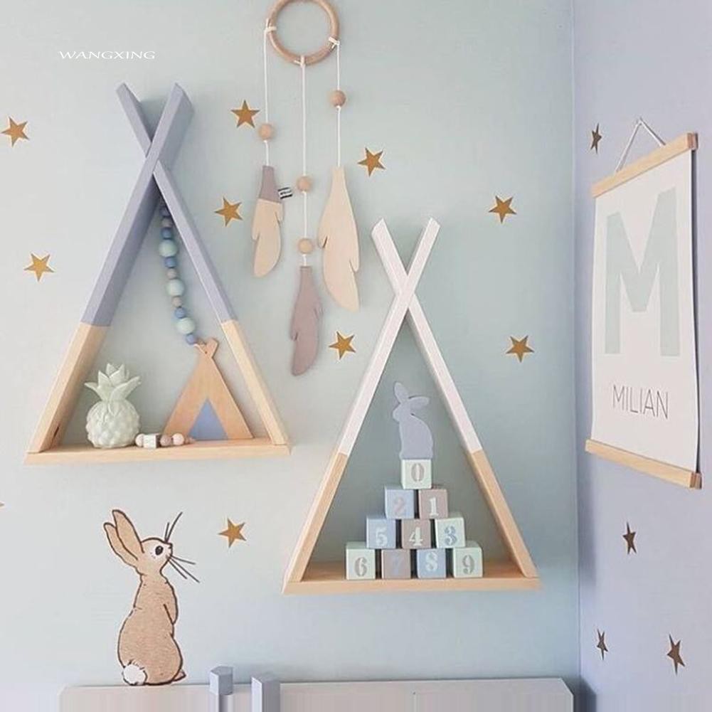 WX_1Pc Living Room Wooden Triangle Storage Holder Rack Decor Wall ...