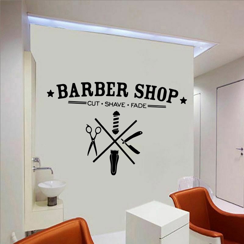 Barber Shop Logo Star Wall Sticker Hairstyle Makeup Cut Shave Fade Man ...