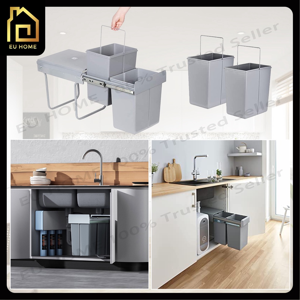 Kitchen Bin Pull Out Dustbin / Tong Sampah Moden 20 Litre / Kitchen