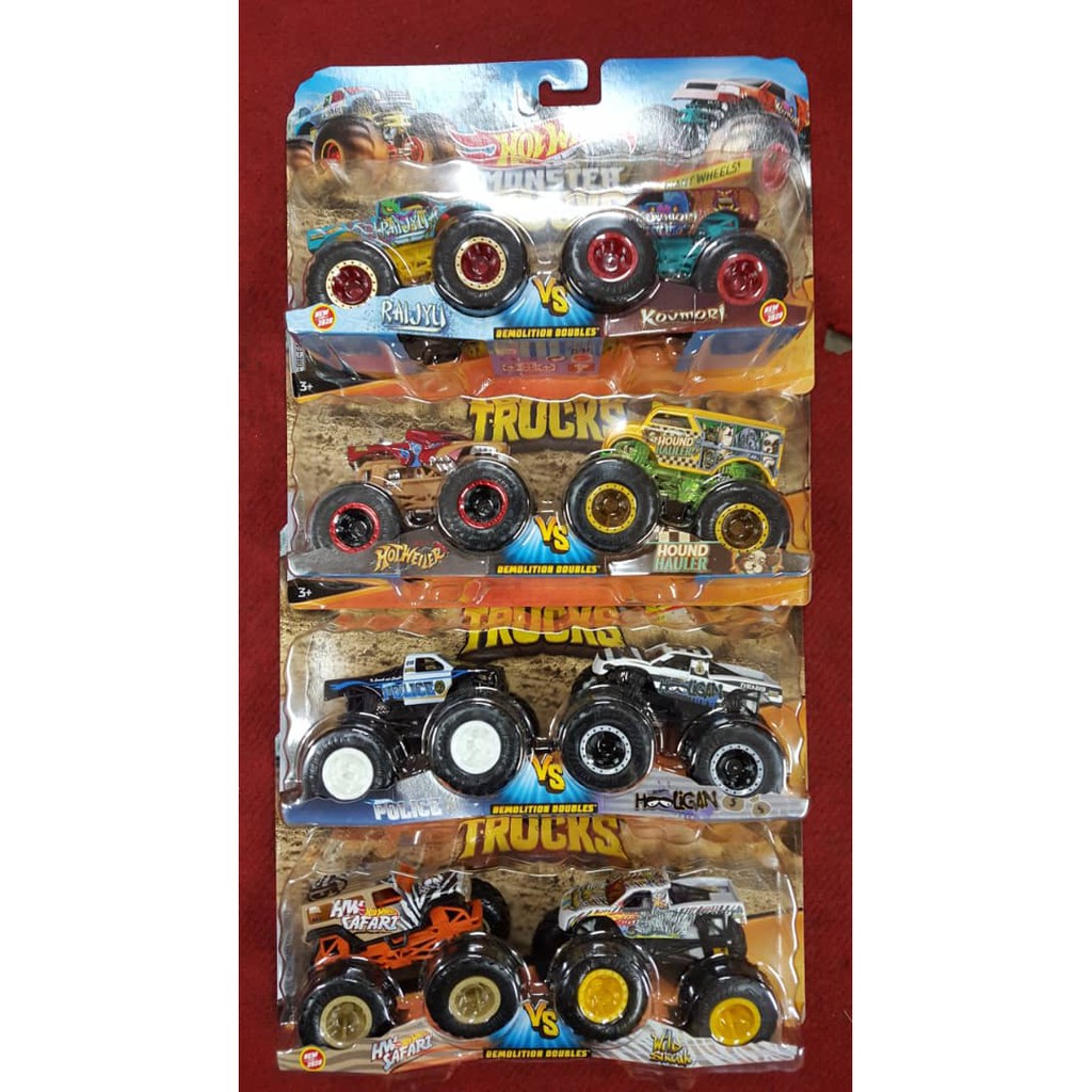 Hot Wheels Monster Trucks 1:64 Demolition Doubles 2-Pk - Hotweiler Vs Hound  Hauler