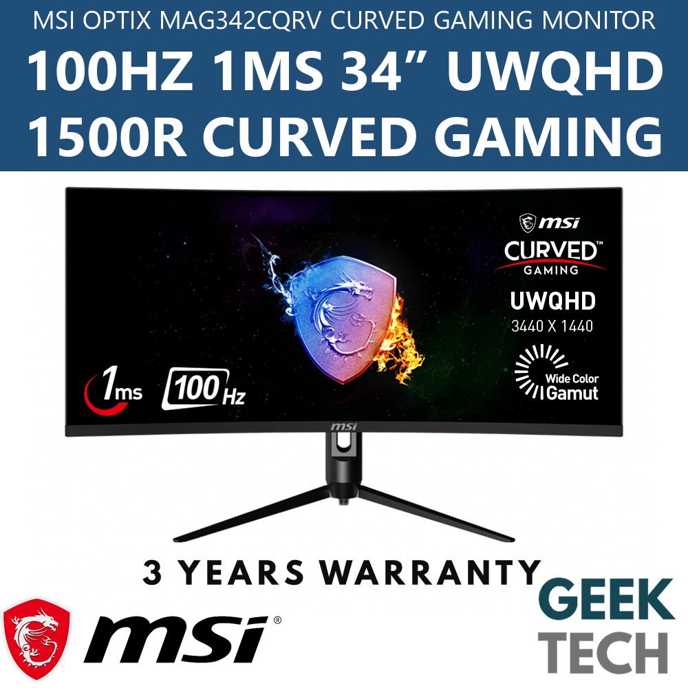 MSI Optix MAG342CQRV 34" UWQHD 100Hz 1ms 1500R Curved Gaming Monitor ...