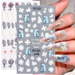 1 Sheet 5D Embossed Flowers Nail Stickers With Textured 3D Self