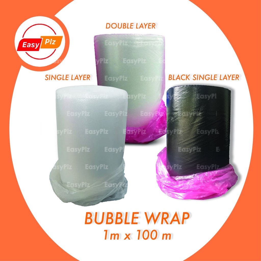 AIR BUBBLE WRAP SINGLE/DOUBLE LAYER 1m x 100m x 10mm & BLACK BUBBLE