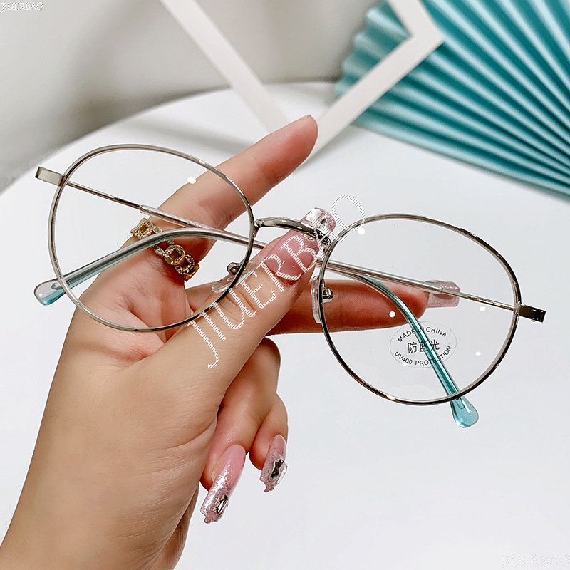 Korean Anti Radiation Eyeglass Round Metal Frame Eyeglasses Replaceable
