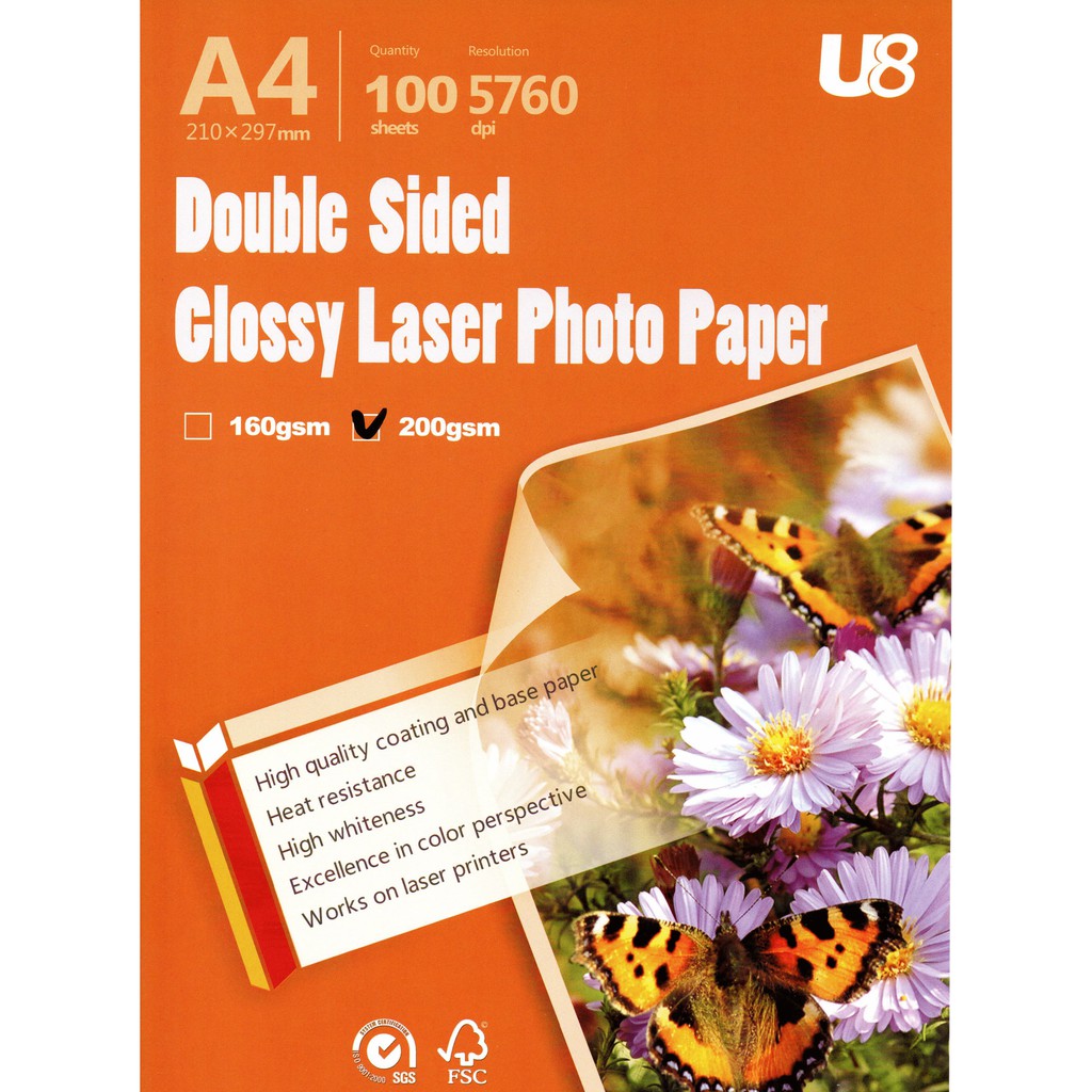 U8 160gsm 200gsm Double Sided Laser Glossy Photo Paper 100sheets Shopee Malaysia 7316