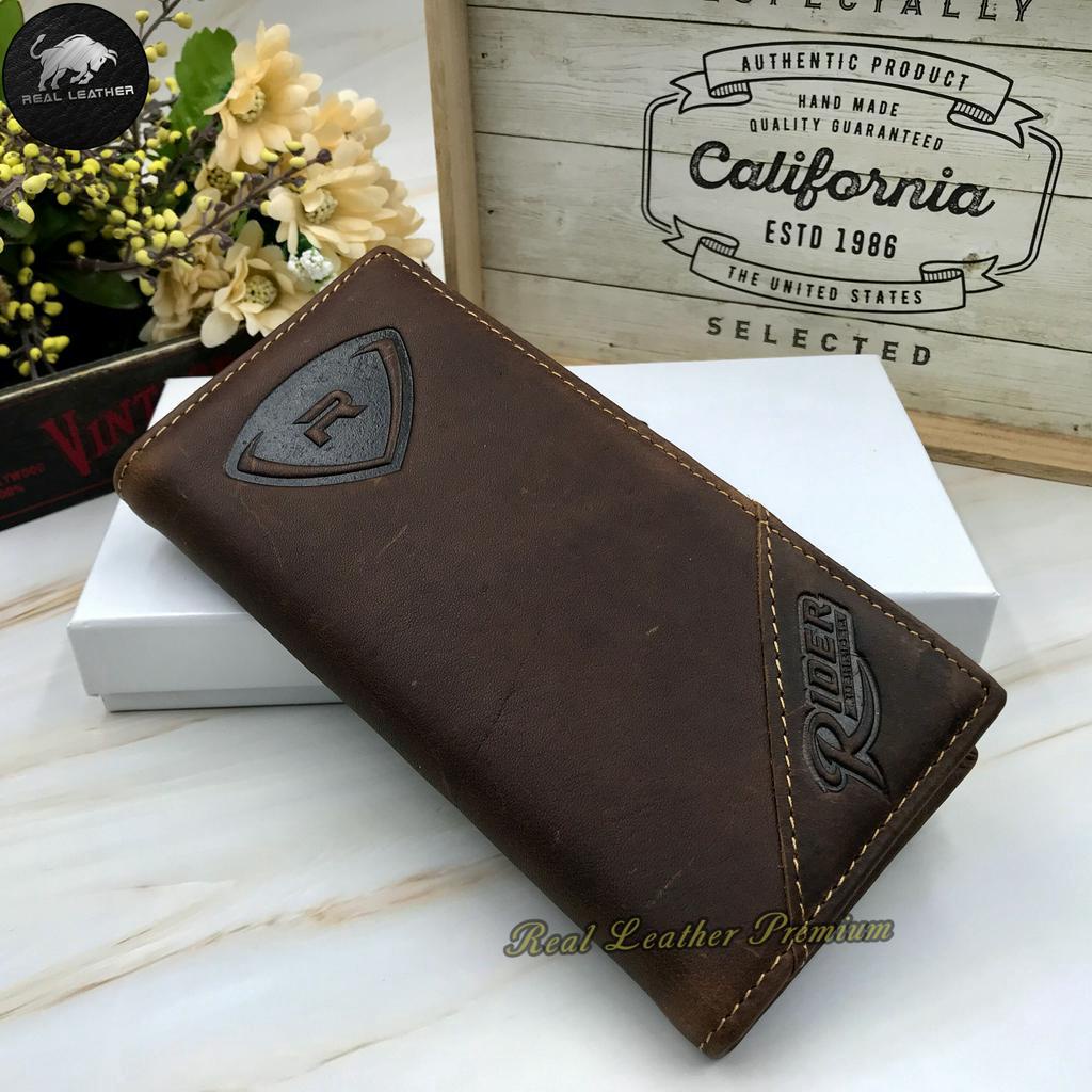 Rush Rider Leather Wallet Men Long Wallet Cow Leather Long Purse Dompet ...