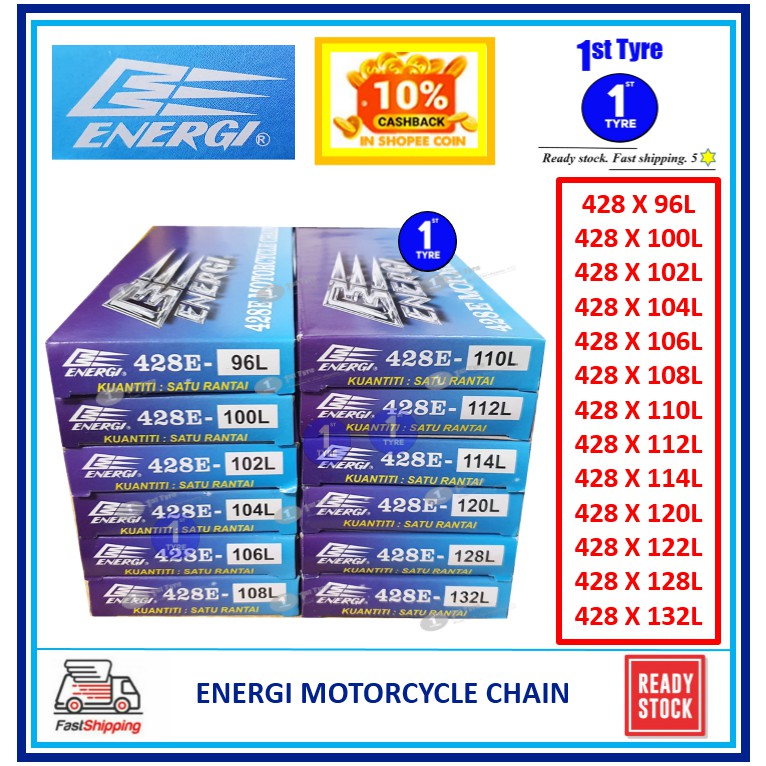 ENERGI RANTAI MOTOR MOTORCYCLE CHAIN 428 (96L,100L, 102L, 104L, 106L ...