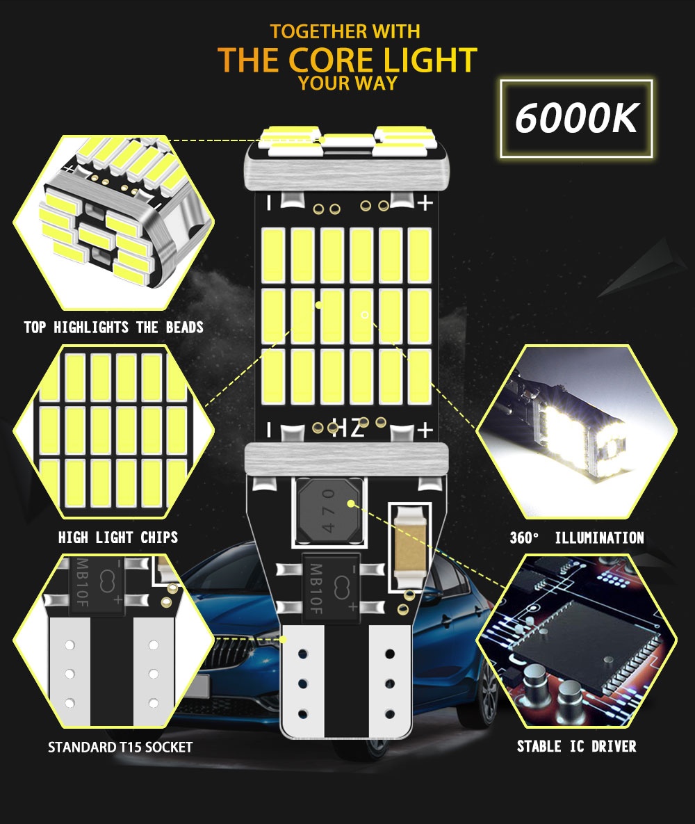 1PC T15 led Canbus T10 LED W16W LED 4014 45 chips Reverse Light Bulbs ...