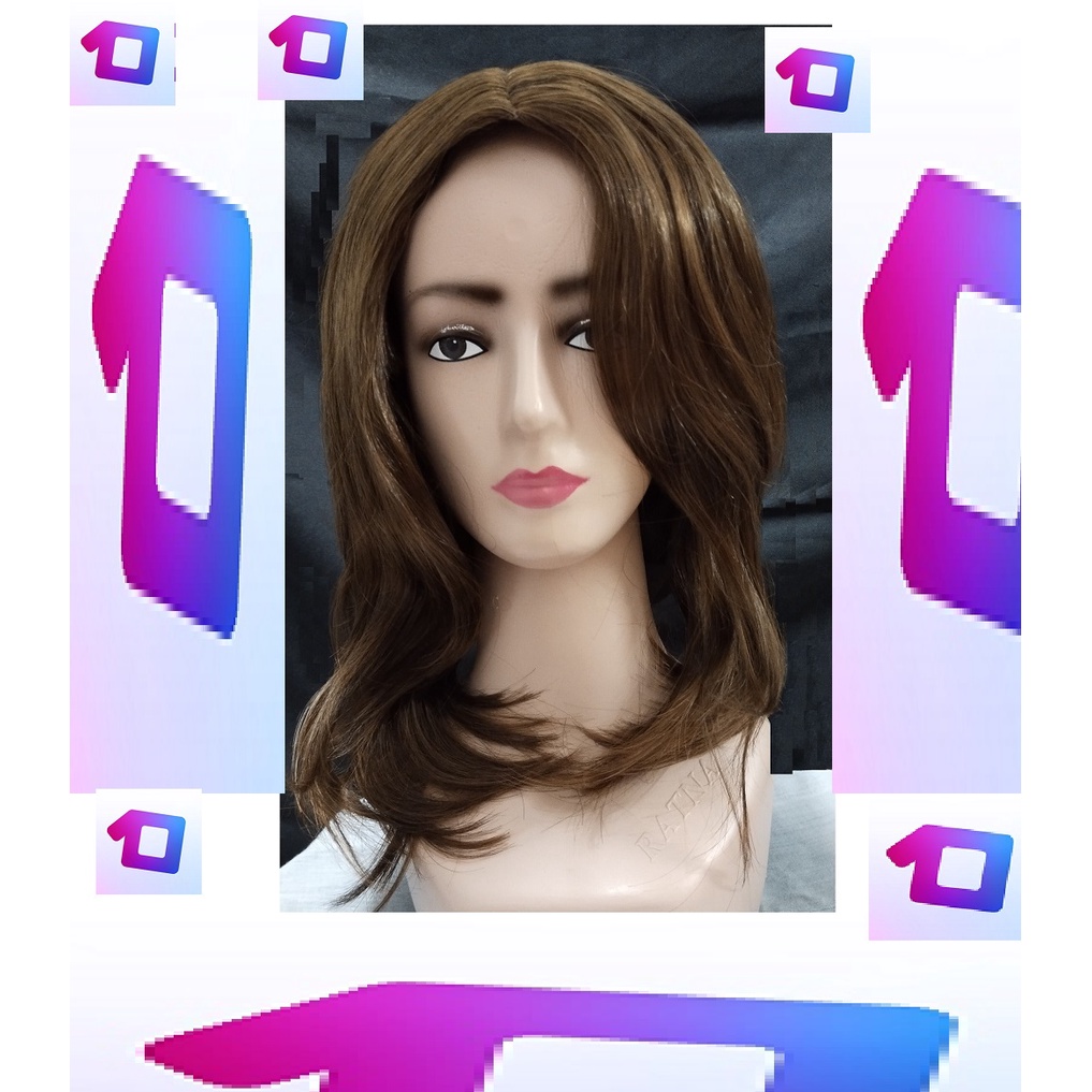 rambut palsu wanita perempuan warna coklat gelap paras bahu Women Dark ...