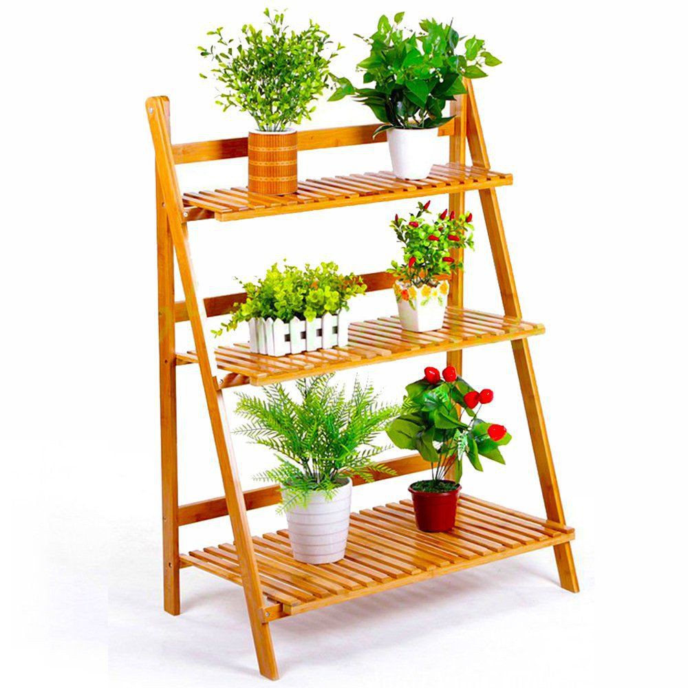 Foldable Rack 3 Tier Bamboo Wooden Garden Potted Plant latipo | Shopee ...