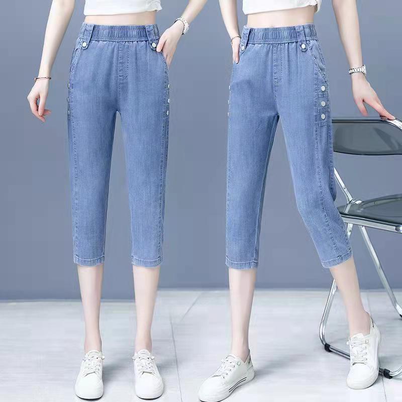 2022 Summer Women Pants Elastic High Waist Loose Straight