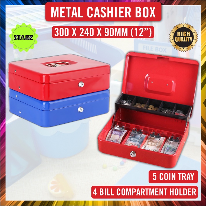 Cash Box 4 Compartment Tray 5 coin tray/Cashier Box Key Lockable