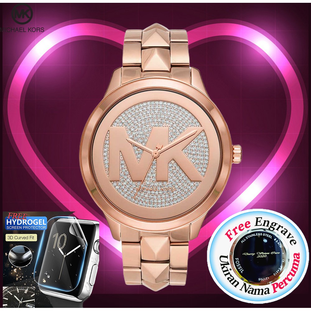 [free Engrave] Michael Kors Runway Mercer Rose Gold Tone Stainless 