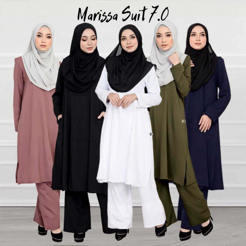 Marissa 7 0 Muslimah Suit Jubah Seluar Hitam Putih Baju Umrah Woman Set