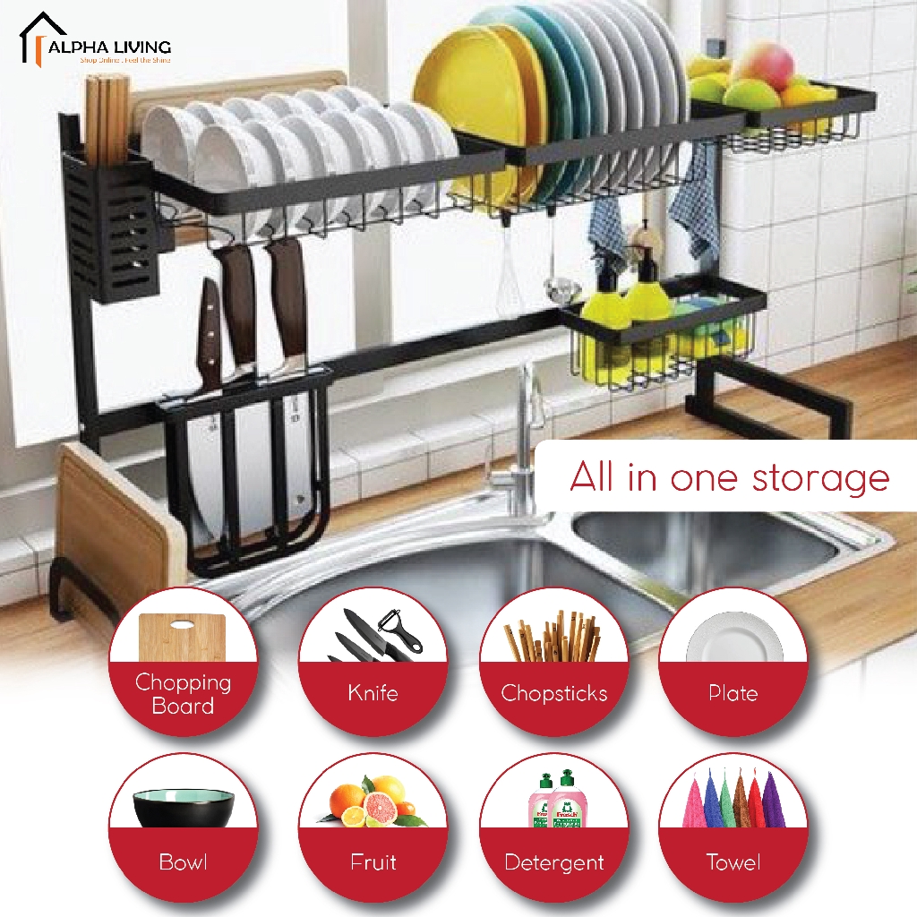 READY STOCK!! Powder Coated Steel Dish Drainer Kitchen Sink Top Rack ...