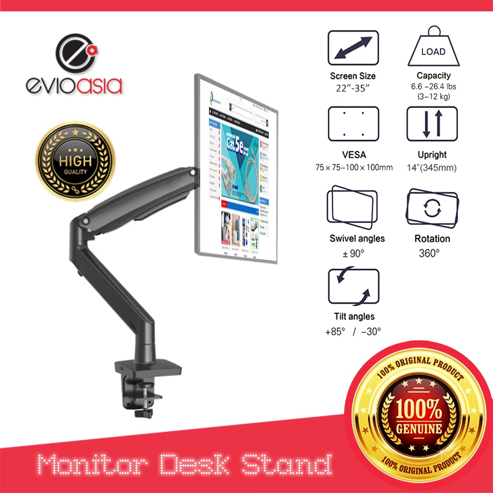 Ergonomic Single Flexi Mount Desktop Monitor Arm Fits for 22