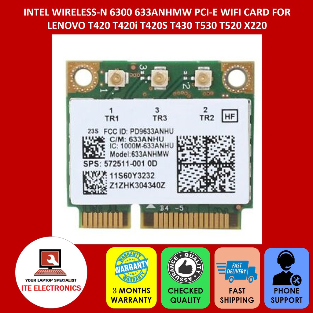 INTEL WIRELESSN 6300 633ANHMW PCIE WIFI CARD FOR LENOVO T420 T420i