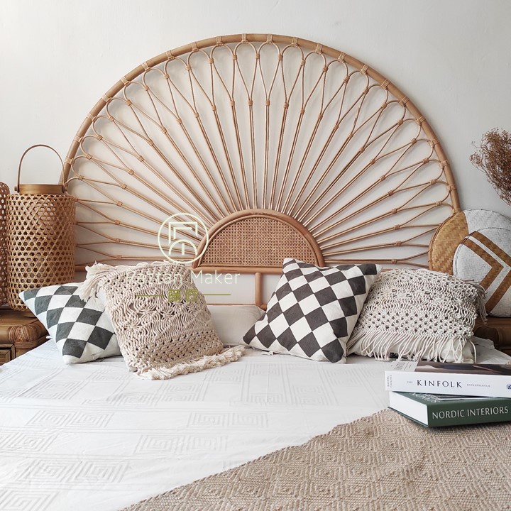 Rattan Headboard for Queen Bedframe Handmade Full Rattan Frame with ...