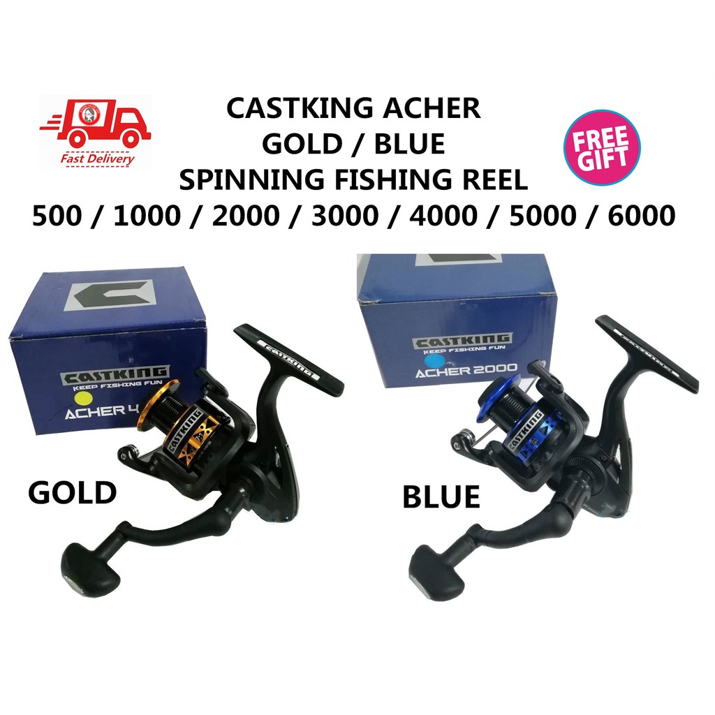 CASTKING ACHER GOLD / BLUE SPINNING FISHING REEL 500 / 1000 / 2000 / 3000 /  4000 / 5000 / 6000