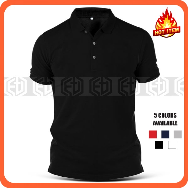 Baju Cotton Plain Collar Polo T Shirt T-Shirt Shirts Casual ( BLACK ...