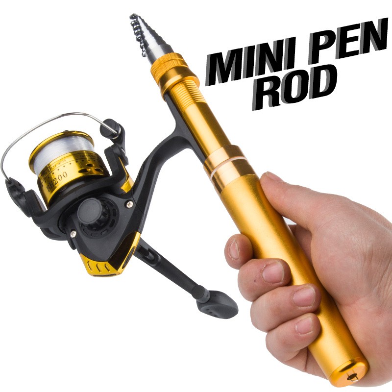 Pocket Fishing Rod Reel Combo Mini Pen Fishing Pole Kit Pen Folded Rod With  Reel 