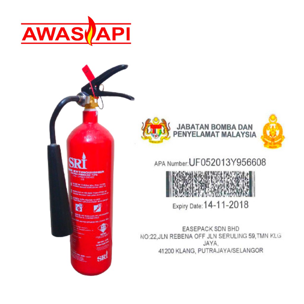 [PRE ORDER] 2KG CO2 Fire Extinguisher With Bomba Cert / Alat Pemadam