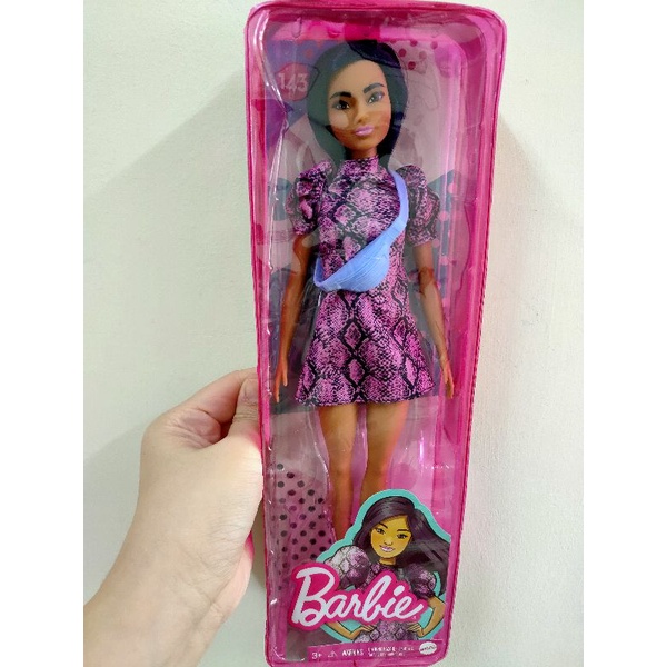 Barbie Fashionista doll with grey mouse print dress and ruffled sleeves and  pink booties and sun glasses lavender hair | Shopee Malaysia