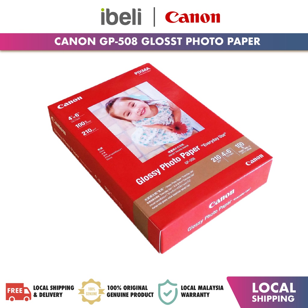 Canon GP508 Glossy Photo Paper (4R / 4"x6" / 10x15cm) 100 Sheets