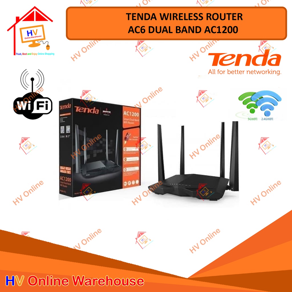 Tenda AC6 - Smart AC1200 Dual-band WiFi Router 2.4G/5.0 GHz | Shopee ...