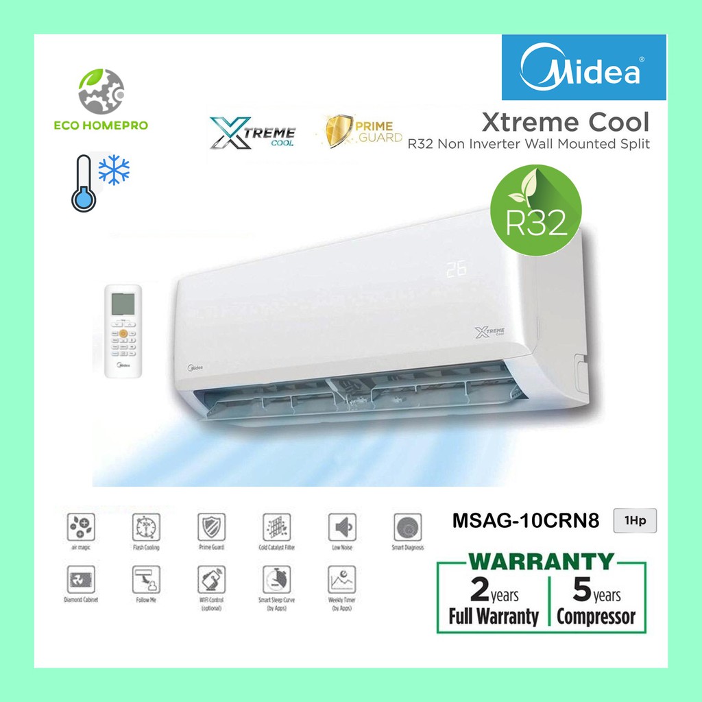 MIDEA R32 Non-Inverter 1.0hp / 1.5hp / 2.0hp MSAG-10CRN8 / 13CRN8 ...