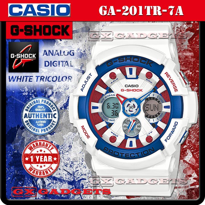 CASIO G-SHOCK GA-201TR-7A ANALOG DIGITAL WATCH WHITE TRICOLOR