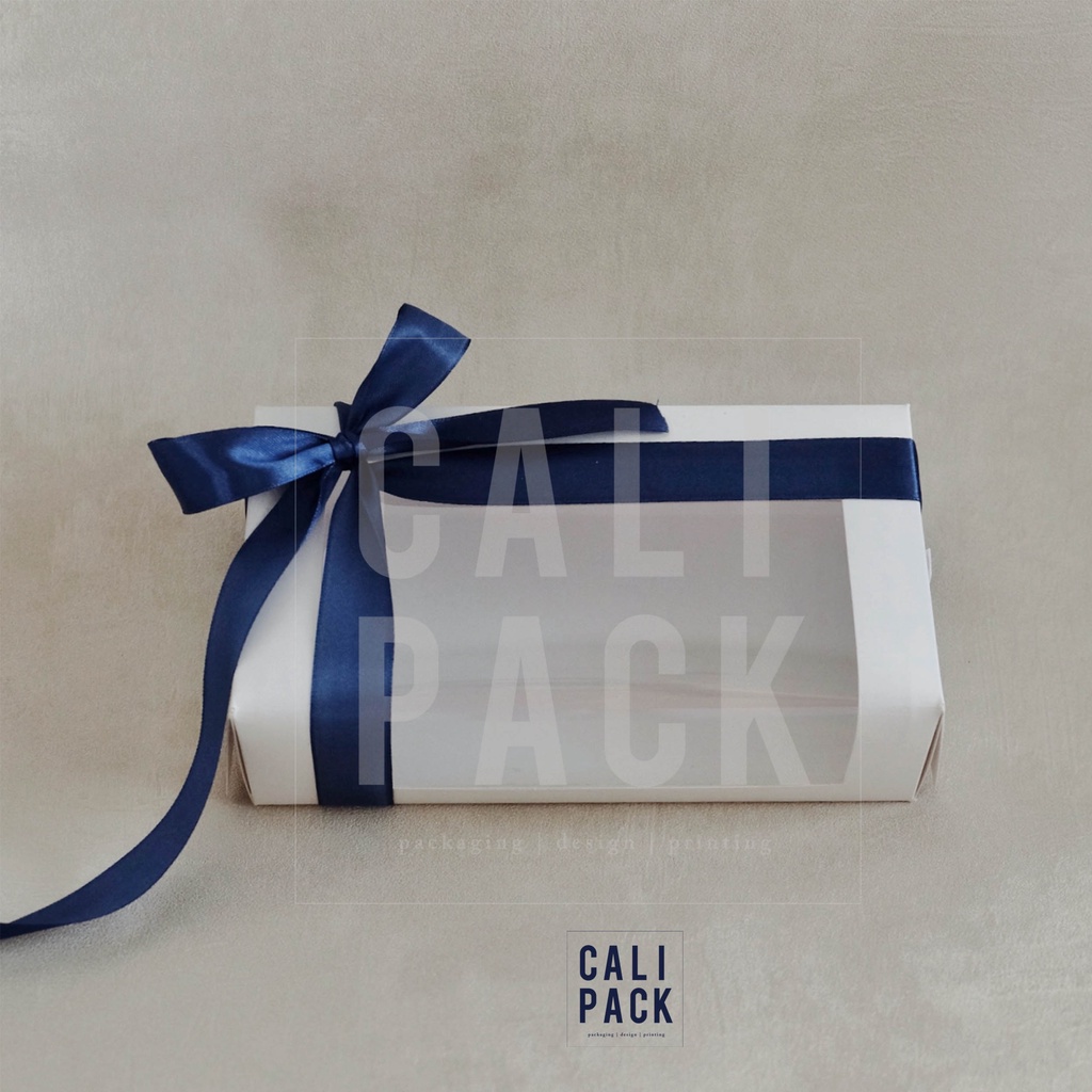 PUTIH Mica Cake Box+Ribbon (21x10x5 cm) White Long Mini Cake Sponge