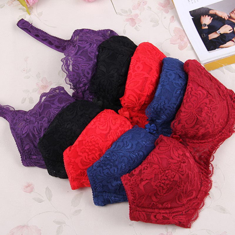 Women Sexy Lace Bra French Thin Section Gathered Bra Steel Ring
