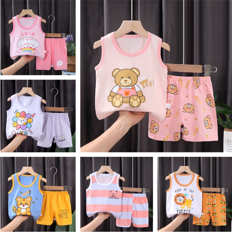 Lovely Kid Baby Girls Clothes Sets Summer Cotton Sleeveless Tops