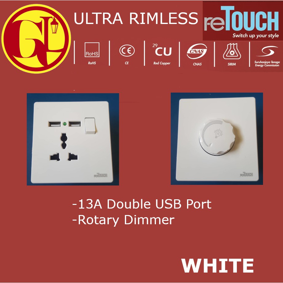 SUIS PUTIH SIRIM APPROVED ULTRA RIMLESS RETOUCH SWITCH WHITE DIMMER 15A ...