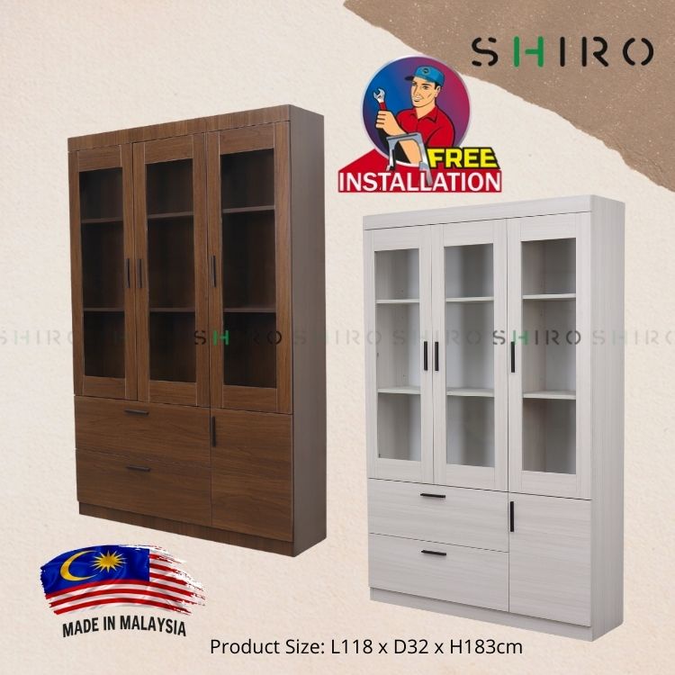 SHIRO Rak Buku Bookshelf Almari Hiasan Kabinet Display Cabinet Glass ...
