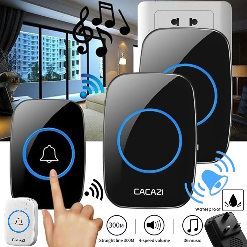 thumbnail image 2 of CACAZI Wireless Doorbell Kit - Waterproof Bell & Chime For Home/Office (Black) 2 of 4