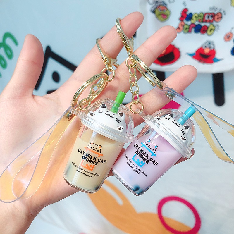 Creative Boba Milk Tea Pearl Milk Tea Cat Milk Cap Drinks Keychain ...